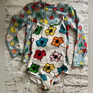 Girls Hanna Andersson One Piece/ Long Sleeve Rash Guard; White Floral Sz 110/ 5
